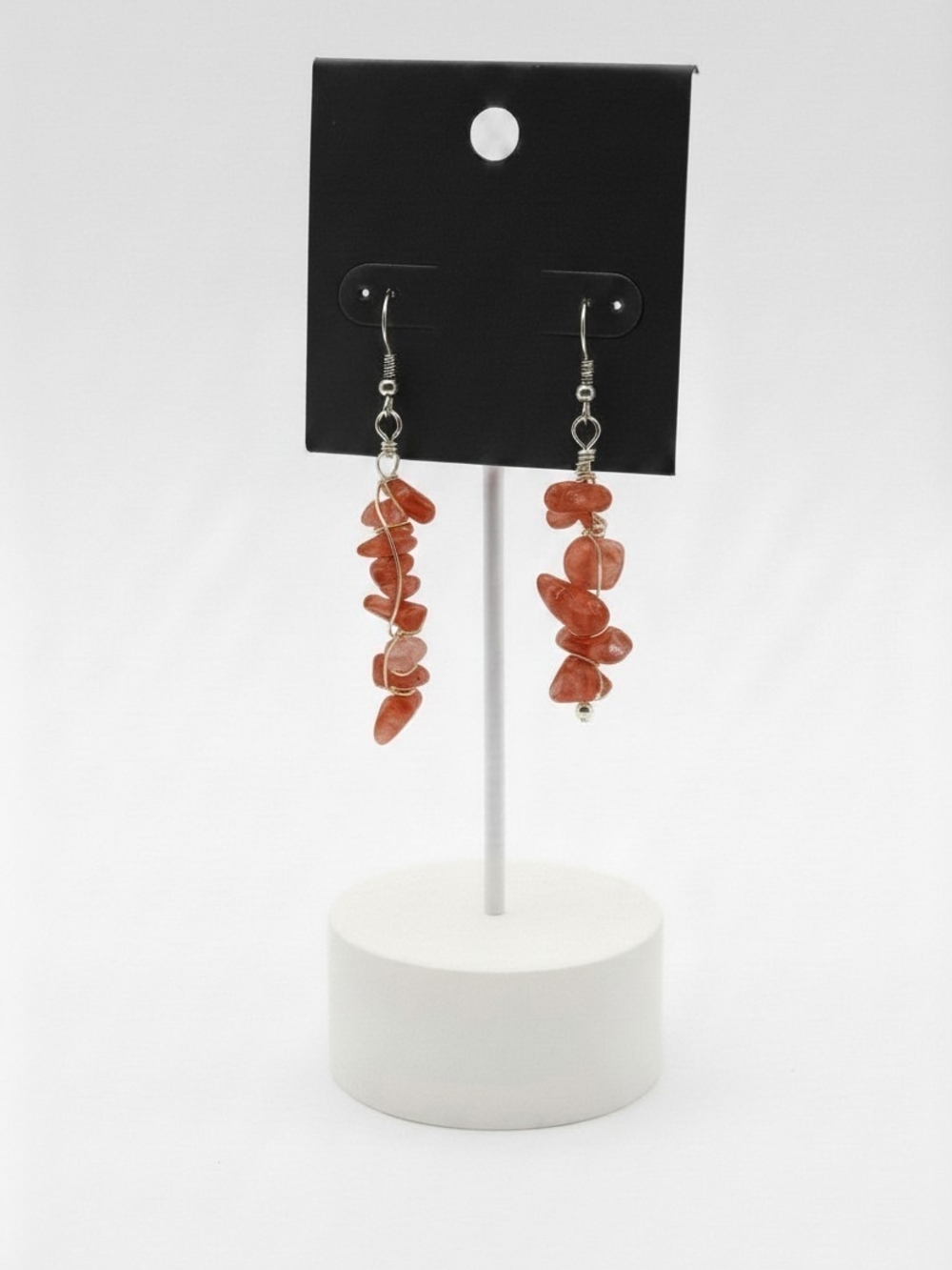 Dangle Earrings with Orange Chip Beads and Silver Hooks